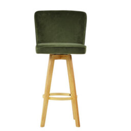 Lakeland Furniture Boden Olive Green Velvet Wooden Fixed Leg Bar Stool