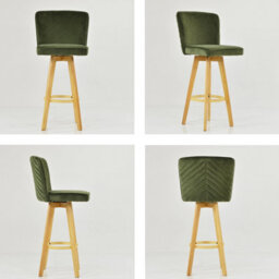 Lakeland Furniture Boden Olive Green Velvet Wooden Fixed Leg Bar Stool - thumbnail 2