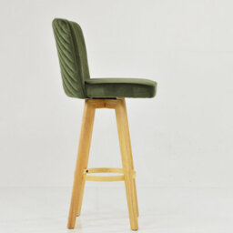 Lakeland Furniture Boden Olive Green Velvet Wooden Fixed Leg Bar Stool - thumbnail 5
