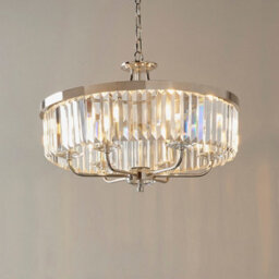 Bright Nickel Ceiling Chandelier Light - Clear Cut Glass 6 Bulb Pendant Fitting - thumbnail 3