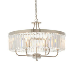 Bright Nickel Ceiling Chandelier Light - Clear Cut Glass 6 Bulb Pendant Fitting - thumbnail 1