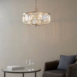 Bright Nickel Ceiling Chandelier Light - Clear Cut Glass 6 Bulb Pendant Fitting - thumbnail 4