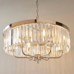 Bright Nickel Ceiling Chandelier Light - Clear Cut Glass 6 Bulb Pendant Fitting - thumbnail 5