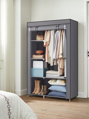Songmics Fabric Wardrobe, Clothes Storage Organiser, 6 Shelves, 1 Hanging Rail, Non-Woven Fabric, Metal Frame - image 1