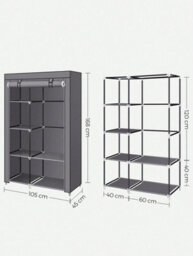 Songmics Fabric Wardrobe, Clothes Storage Organiser, 6 Shelves, 1 Hanging Rail, Non-Woven Fabric, Metal Frame - thumbnail 7