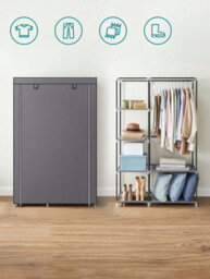 Songmics Fabric Wardrobe, Clothes Storage Organiser, 6 Shelves, 1 Hanging Rail, Non-Woven Fabric, Metal Frame - thumbnail 2