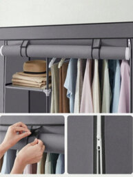 Songmics Fabric Wardrobe, Clothes Storage Organiser, 6 Shelves, 1 Hanging Rail, Non-Woven Fabric, Metal Frame - thumbnail 8