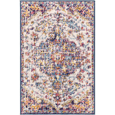 Livabliss Harput-Vintage Blue Orange Yellow Grey Traditional Boho Living Dining Bedroom Rug 60 X 90 Cm Easy Care, Non Shedding - image 1