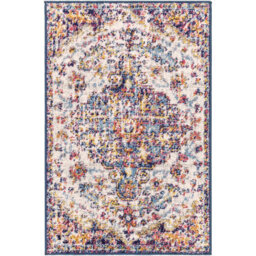Livabliss Harput-Vintage Blue Orange Yellow Grey Traditional Boho Living Dining Bedroom Rug 60 X 90 Cm Easy Care, Non Shedding - thumbnail 1