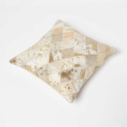 Homescapes Geometric Diamond Gold & Grey Leather Cushion 45 X 45 Cm - thumbnail 5