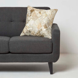 Homescapes Geometric Diamond Gold & Grey Leather Cushion 45 X 45 Cm - thumbnail 2