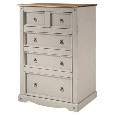 Chest Of Drawers Grey Painted Large 2+3 Solid Wood Pine Wooden Bedroom - image 1