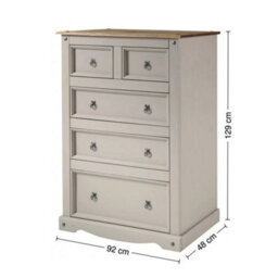 Chest Of Drawers Grey Painted Large 2+3 Solid Wood Pine Wooden Bedroom - thumbnail 2
