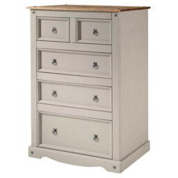 Chest Of Drawers Grey Painted Large 2+3 Solid Wood Pine Wooden Bedroom - thumbnail 1