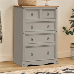 Chest Of Drawers Grey Painted Large 2+3 Solid Wood Pine Wooden Bedroom - thumbnail 5