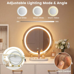 Costway 3 Drawers Vanity Desk Set Dressing Table With Mirror And Lights-White - thumbnail 6