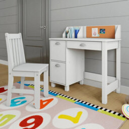 Hygrad Built to Survive Wooden White Study Desk For Children With Chair And Drawers, Gift For Ages 5-14 Computer Desk Home School Student Study Pc Writing - thumbnail 2