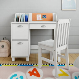 Hygrad Built to Survive Wooden White Study Desk For Children With Chair And Drawers, Gift For Ages 5-14 Computer Desk Home School Student Study Pc Writing - thumbnail 1