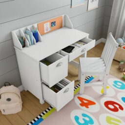 Hygrad Built to Survive Wooden White Study Desk For Children With Chair And Drawers, Gift For Ages 5-14 Computer Desk Home School Student Study Pc Writing - thumbnail 3