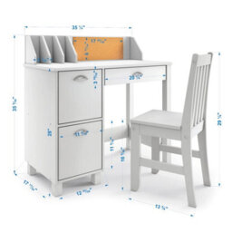 Hygrad Built to Survive Wooden White Study Desk For Children With Chair And Drawers, Gift For Ages 5-14 Computer Desk Home School Student Study Pc Writing - thumbnail 5