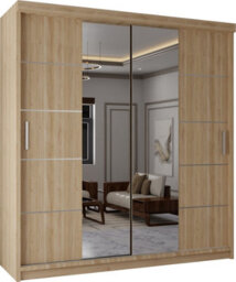 Sliding Wardrobes 4 u LTD Sliding Wardrobes 4U Evora Oak Mirror Sliding Door Wardrobe With Shelves & Rails, W180Cm X H217Cm - thumbnail 2