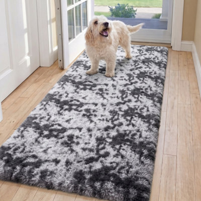 Oxford Homeware Shaggy Rug Anti-Slip Washable Soft Fluffy Living Room And Bedroom Rug (Mottled Grey, 60X220Cm) - image 1