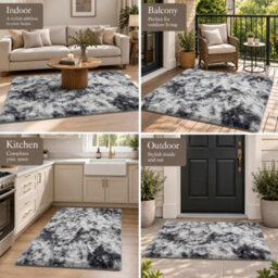 Oxford Homeware Shaggy Rug Anti-Slip Washable Soft Fluffy Living Room And Bedroom Rug (Mottled Grey, 60X220Cm) - thumbnail 3