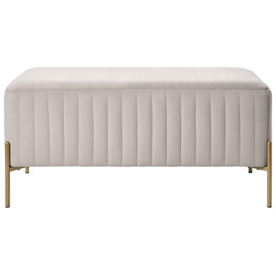 Wyld And Coco Taupe Velvet Bench With Gold Metal Legs 91 X 47 Cm - Modern Bedroom Seating - image 1