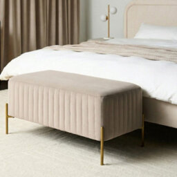 Wyld And Coco Taupe Velvet Bench With Gold Metal Legs 91 X 47 Cm - Modern Bedroom Seating - thumbnail 2