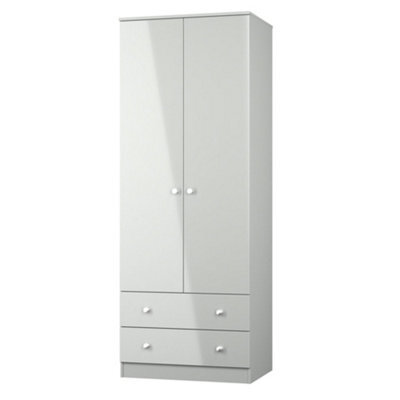 Yarmouth Ready Assembled Modern Matt Grey 2 Drawer Tall Double Wardrobe (H)1960mm (W)740mm (D)520mm - image 1