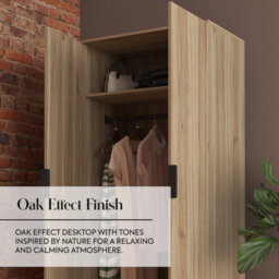 X Rocker Xr Living Denver 2 Door Wardrobe With Led App Control Lights - Oak / Black - thumbnail 6