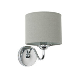 Valuelights Rocha Modern Chrome Curved Arm Wall Light Fitting With Grey Linen Drum Shade - thumbnail 1