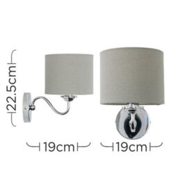 Valuelights Rocha Modern Chrome Curved Arm Wall Light Fitting With Grey Linen Drum Shade - thumbnail 6