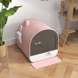 Pawhut Cat Litter Box Kitten Litter Tray W/ Lid, Scoop, Filter, Flap Door, Pink - thumbnail 9
