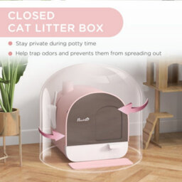 Pawhut Cat Litter Box Kitten Litter Tray W/ Lid, Scoop, Filter, Flap Door, Pink - thumbnail 5