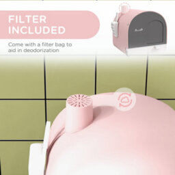 Pawhut Cat Litter Box Kitten Litter Tray W/ Lid, Scoop, Filter, Flap Door, Pink - thumbnail 6