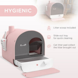 Pawhut Cat Litter Box Kitten Litter Tray W/ Lid, Scoop, Filter, Flap Door, Pink - thumbnail 4
