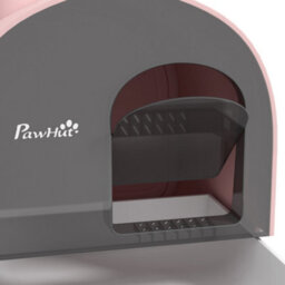 Pawhut Cat Litter Box Kitten Litter Tray W/ Lid, Scoop, Filter, Flap Door, Pink - thumbnail 7