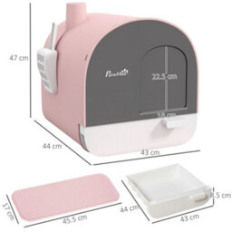 Pawhut Cat Litter Box Kitten Litter Tray W/ Lid, Scoop, Filter, Flap Door, Pink - thumbnail 3