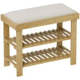 Wyld Haus Fisuso 60Cm Bamboo Shoe Bench Cream White With Cushioned Seat And 3-Tier Storage - thumbnail 2