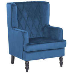 Beliani Armchair Sandset With Footstool Velvet Dark Blue - thumbnail 4