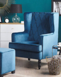 Beliani Armchair Sandset With Footstool Velvet Dark Blue - thumbnail 2