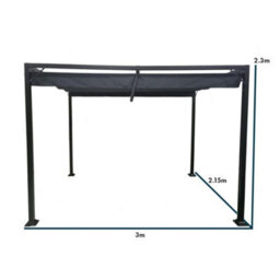 Jack Stonehouse Outdoor Free Standing Pergola - Retractable Water-Resistant Roof Canopy & Steel Frame. For Sun, Bbq, Parties - Grey - 3M X 2.15M - thumbnail 4