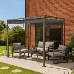 Jack Stonehouse Outdoor Free Standing Pergola - Retractable Water-Resistant Roof Canopy & Steel Frame. For Sun, Bbq, Parties - Grey - 3M X 2.15M - thumbnail 2
