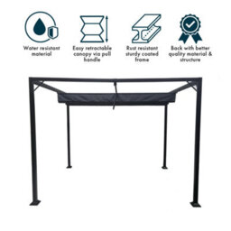 Jack Stonehouse Outdoor Free Standing Pergola - Retractable Water-Resistant Roof Canopy & Steel Frame. For Sun, Bbq, Parties - Grey - 3M X 2.15M - thumbnail 3