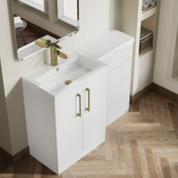 Balterley Left-Hand Bathroom Vanity And Wc Unit Combination With Basin - 1100mm - Gloss White With Brushed Brass Handles - thumbnail 3