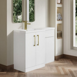 Balterley Left-Hand Bathroom Vanity And Wc Unit Combination With Basin - 1100mm - Gloss White With Brushed Brass Handles - thumbnail 4