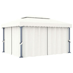 Berkfield Stylish Gazebo With Curtain&led String Lights 4X3 M Cream White - thumbnail 3