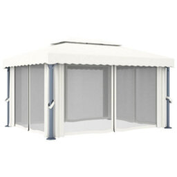 Berkfield Stylish Gazebo With Curtain&led String Lights 4X3 M Cream White - thumbnail 6