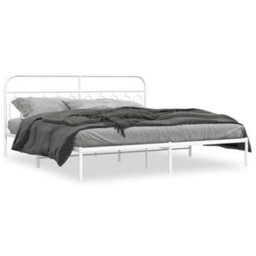 Berkfield Metal Bed Frame Without Mattress With Headboard White 200X200Cm - thumbnail 2